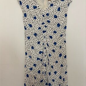 Boss white dress with blue flowers and black polka dots